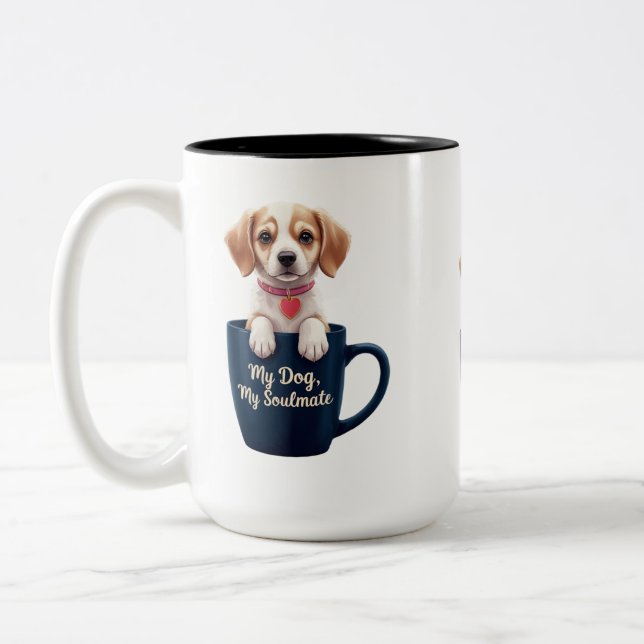 Caneca De Café Em Dois Tons Cachorro, Cachorro, Cachorro Soulmate (Esquerda)