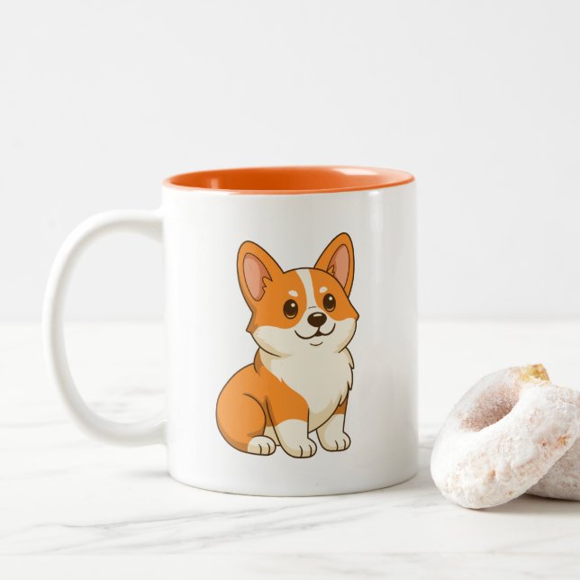 Caneca De Café Em Dois Tons Cachorro Corgi Fofo (Com Donut)