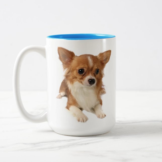 Caneca De Café Em Dois Tons Cachorro de Cabelo Longo Chihuahua (Esquerda)