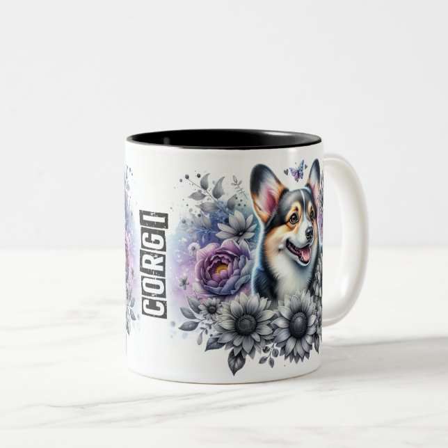 Caneca De Café Em Dois Tons Cachorro de Corgi (Frente Esquerda)