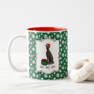 Caneca De Café Em Dois Tons Cachorro de Greyhound Santa Hat (brindle) de Natal