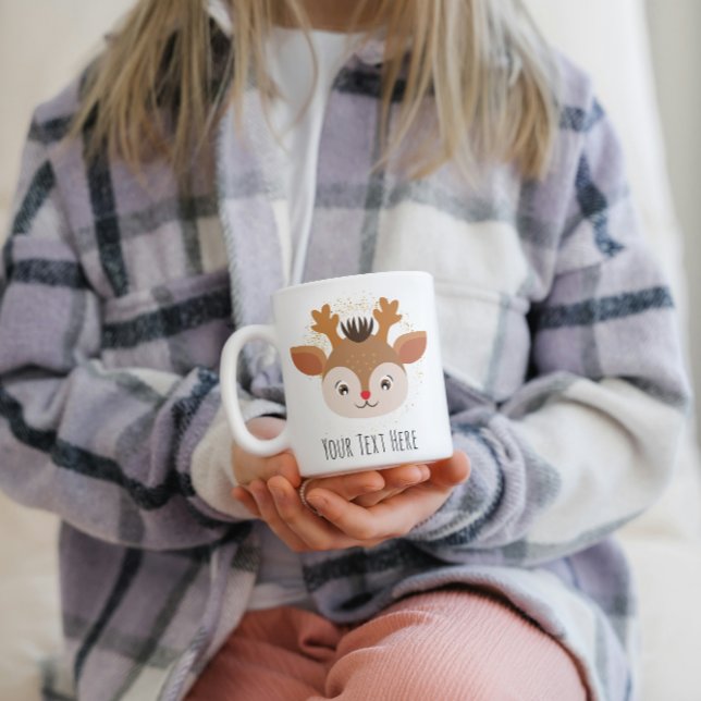 Caneca De Café Em Dois Tons Cachorro de Natal Personalizado e Cute Deer (Criador carregado)
