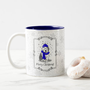 Caneca De Café Em Dois Tons Cachorro de Ovelino Inglês (Cinza 1), de cor azul-