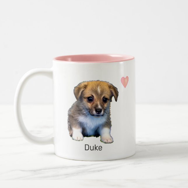 Caneca De Café Em Dois Tons Cachorro e Corações Cutes (Esquerda)