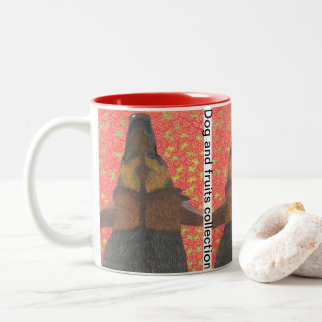 Caneca De Café Em Dois Tons Cachorro e morango (Com Donut)