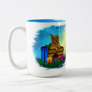 Caneca De Café Em Dois Tons Cachorro em Uma Caixa, Feliz Natal