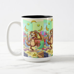 Caneca De Café Em Dois Tons Cachorro Fazendo Malabarismo com Bananas – Comédia