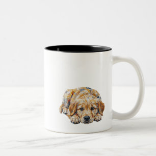 Caneca De Café Em Dois Tons  Cachorro Filhote Fofo com Olhos Tristes que Sente