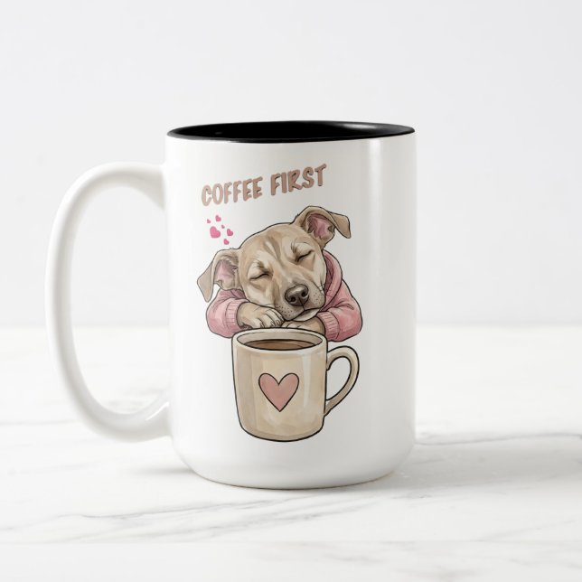 Caneca De Café Em Dois Tons Cachorro fofo dormindo pacificamente  (Esquerda)