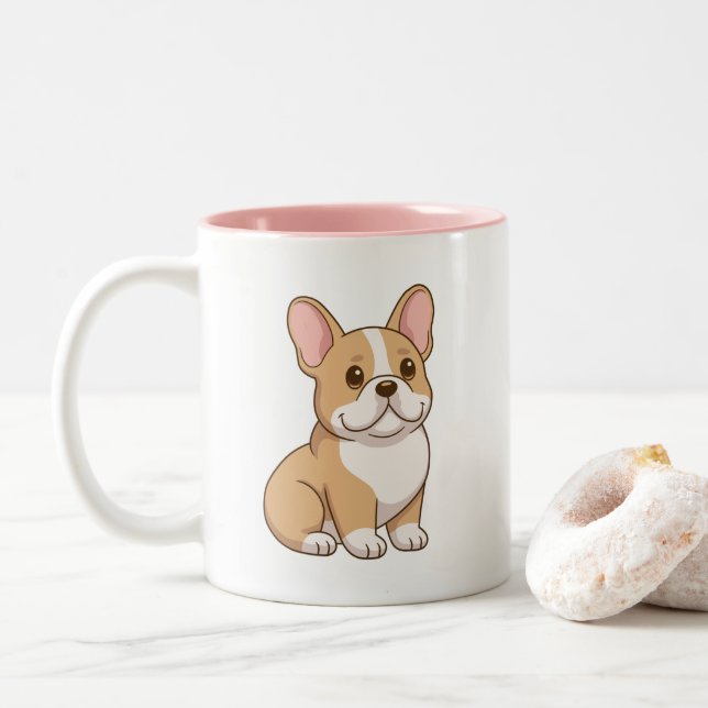 Caneca De Café Em Dois Tons Cachorro francês fofo (Com Donut)