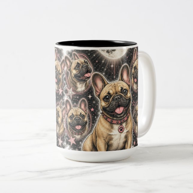 Caneca De Café Em Dois Tons Cachorro Francês Fofo Amante Celestial (Frente Esquerda)