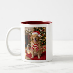 Caneca De Café Em Dois Tons Cachorro Golden Retriever Aconchegante Chapéu de P