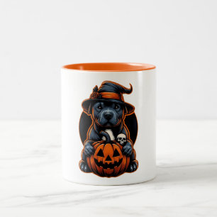 Caneca De Café Em Dois Tons Cachorro Halloween - Bruxa Pitbull