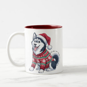 Caneca De Café Em Dois Tons Cachorro Husky Siberiano Suéter Feio Chapéu de Pap