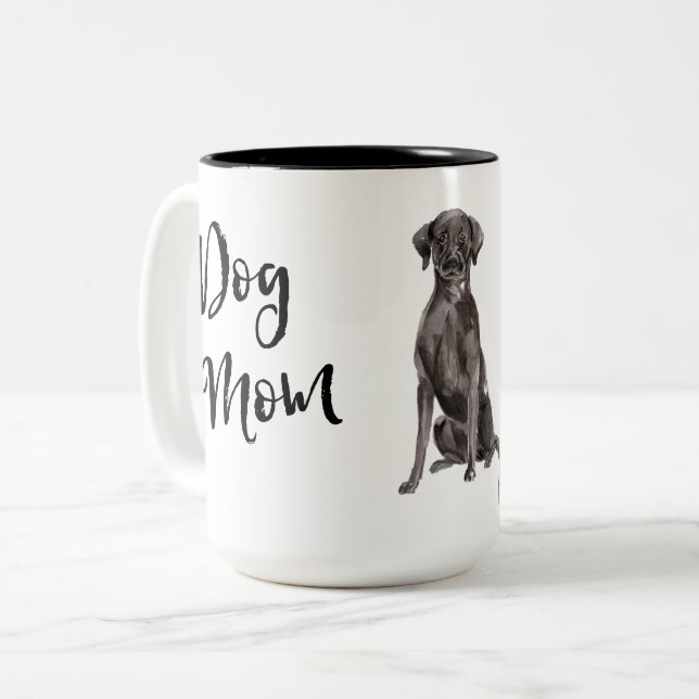Caneca De Café Em Dois Tons Cachorro Mãe Preto (Frente Esquerda)