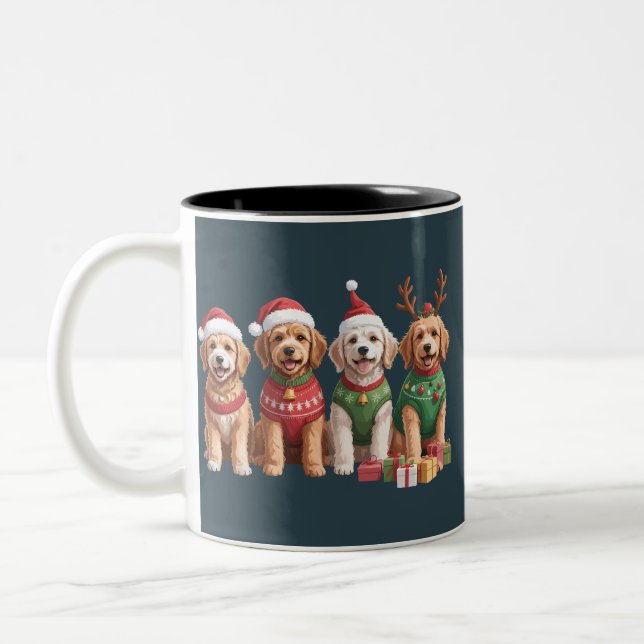 Caneca De Café Em Dois Tons Cachorro Natal Goldendoodododle Cachorro de Natal (Esquerda)