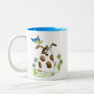 Caneca De Café Em Dois Tons Cachorro Spotado com Pássaro