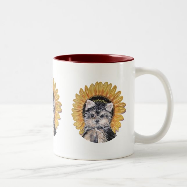 Caneca De Café Em Dois Tons Cachorro Yorkie Fofo (Direita)