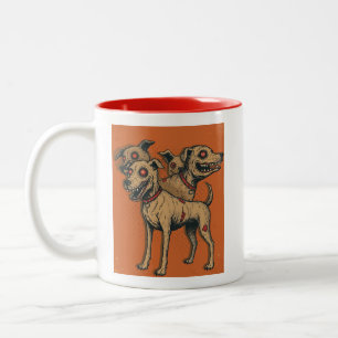 Caneca De Café Em Dois Tons Cachorro Zumbi Hidra Multi-Cabeças Horror de Cacho