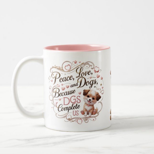 Caneca De Café Em Dois Tons Cachorros De Paz E Moco (Esquerda)