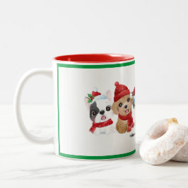 Caneca De Café Em Dois Tons Cachorros em Santa Hats Filmam Feriado Moderno