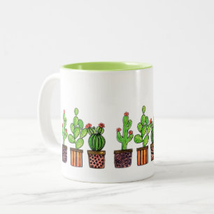 Caneca De Café Em Dois Tons Cacto bonito da aguarela em uns potes