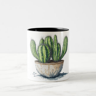 Caneca De Café Em Dois Tons Cactus no estilo de aquarela do pote
