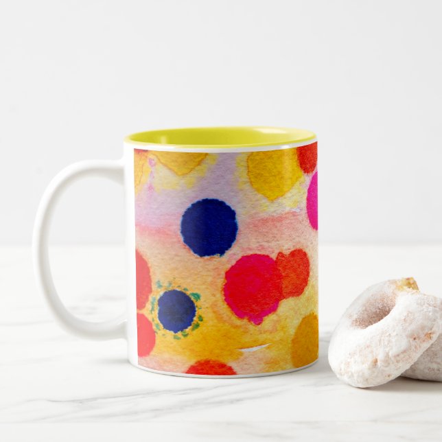 Caneca De Café Em Dois Tons Cadeado-d-água do arco-íris bolinhas (Com Donut)