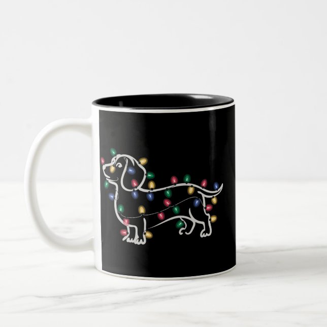 Caneca De Café Em Dois Tons Cães Dachshund Árvore Natal Pet Cachorro  (Esquerda)