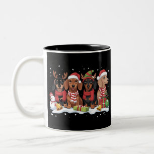 Caneca De Café Em Dois Tons Cães de Natal Amante de Dachshund Mãe de Cachorro 