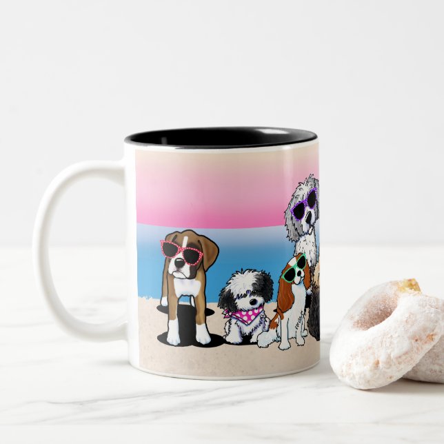 Caneca De Café Em Dois Tons Cães de praia KiniArt Coffee Mug (Com Donut)