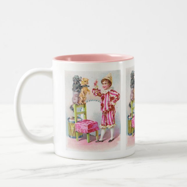 Caneca De Café Em Dois Tons Cães do menino & do circo do palhaço (Esquerda)