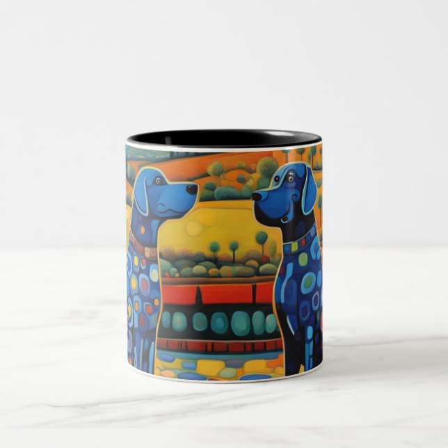 Caneca De Café Em Dois Tons Cães Malhados Azuis (Centro)