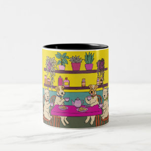 Caneca De Café Em Dois Tons Cães tomando chá da tarde