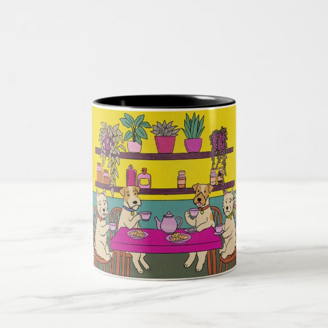 Caneca De Café Em Dois Tons Cães tomando chá da tarde (Centro)