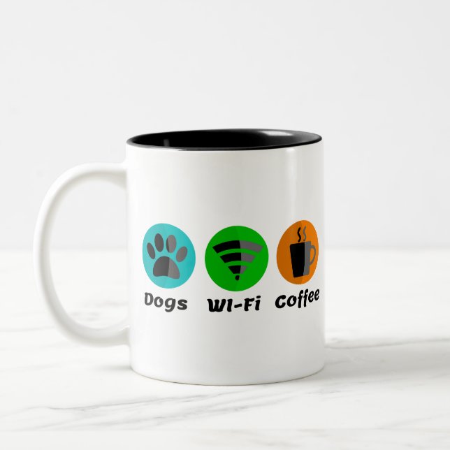 Caneca De Café Em Dois Tons Cães Wi-Fi E Café (Esquerda)