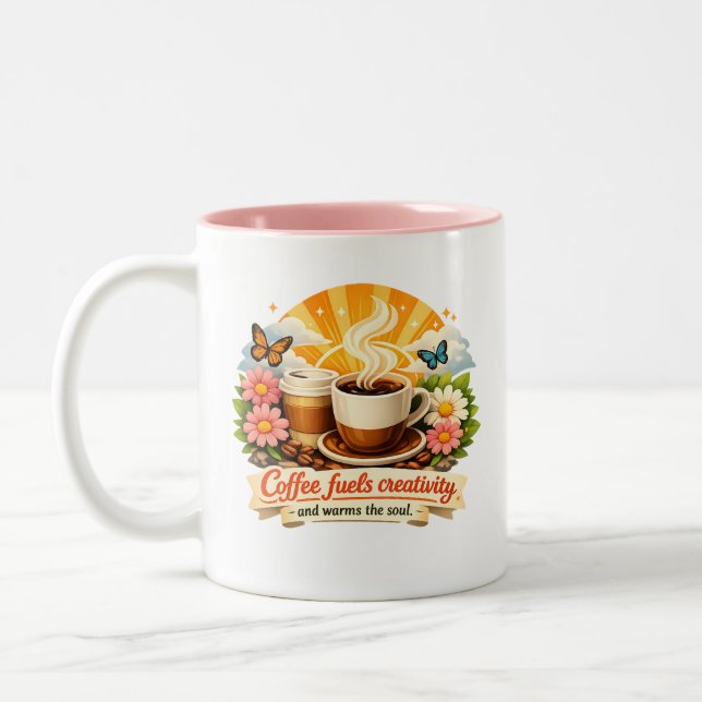 Caneca De Café Em Dois Tons Café Alimenta a Criatividade – Caneca InspiTwo-Ton (Esquerda)