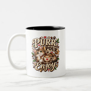 Caneca De Café Em Dois Tons Café Amante de Gatos Purr Pour Enjoy