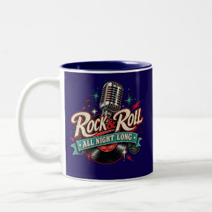 Caneca De Café Em Dois Tons Café Azul Vintage NRH Rock & Roll All Night Long