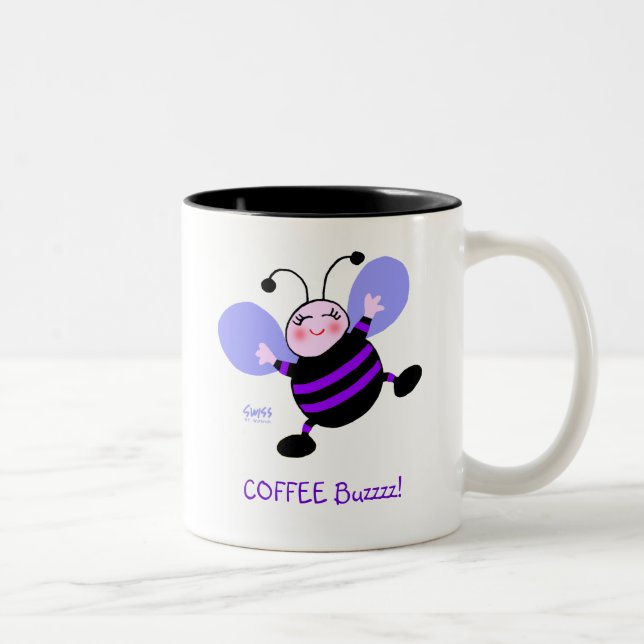 Caneca De Café Em Dois Tons Café Buzz Cute Cartoon Purple Bee Work Addict (Direita)