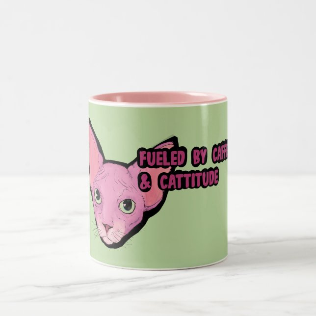 Caneca De Café Em Dois Tons Café com Gato Rosa Tempo (Centro)