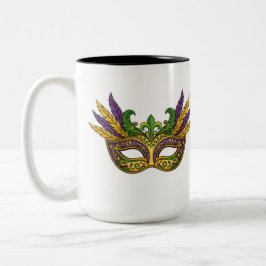 Caneca De Café Em Dois Tons Café com padrão de Coroas e Joias do Mardi Gras Re