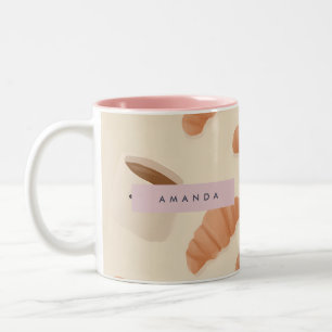 Caneca De Café Em Dois Tons Café Croissante de Pastel Cuja Folha foi Personali