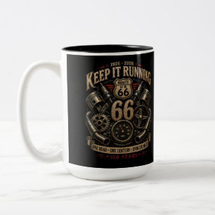 Caneca De Café Em Dois Tons Café da Pausa Clássica na Rota 66 da Garagem