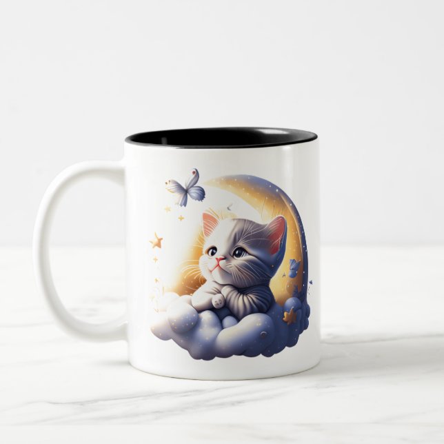 Caneca De Café Em Dois Tons café de gatinho, doce e sonhador (Esquerda)