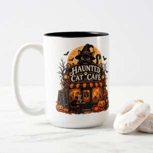 Caneca De Café Em Dois Tons Café de Gatos Assombrados Gato Preto Halloween Vin