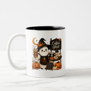 Caneca De Café Em Dois Tons Café de Halloween Fofo Fantasma Bruxa Barista Outo