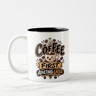 Caneca De Café Em Dois Tons Café Divertido Primeiro Adultizando Depois
