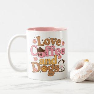 Caneca De Café Em Dois Tons Café e Cães Retro Amor
