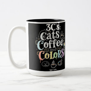 Caneca De Café Em Dois Tons Café e Cores dos Gatos